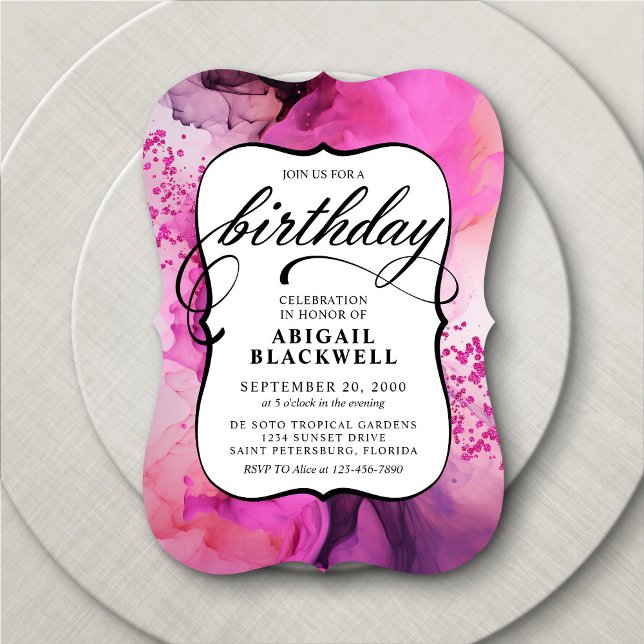 Rosa Black Girly Birthday Inbjudningar (Skapare uppladdad)