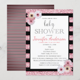 Rosa Black Glamor Rand Baby Shower Inbjudningar