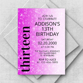 Rosa Black Glitter Birthday Inbjudningar