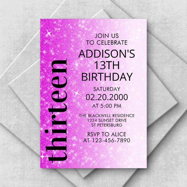 Rosa Black Glitter Birthday Inbjudningar (Skapare uppladdad)