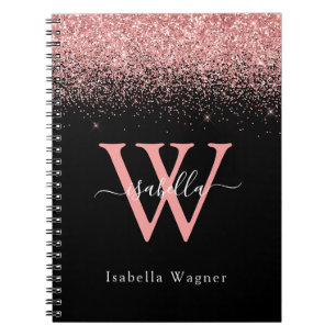 Rosa Black Glitter Elegant Skript Namn bärbar dat Anteckningsbok