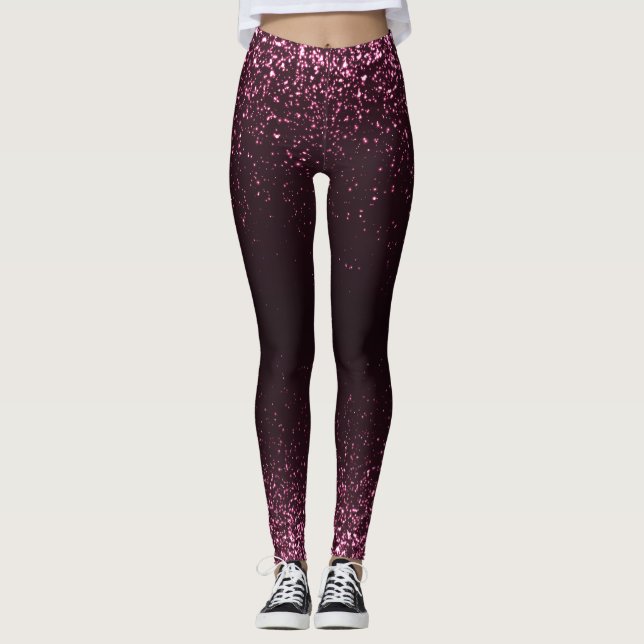 Rosa Black Glitter Gnistra  Girly Snyggt Leggings (Framsida)