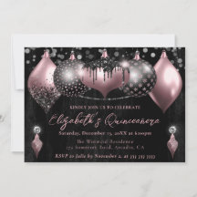 Rosa Black Glitter jul Baubles Quinceanera