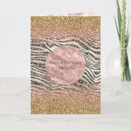 Rosa Black Glitzy Glitter Zebra tryck Kort