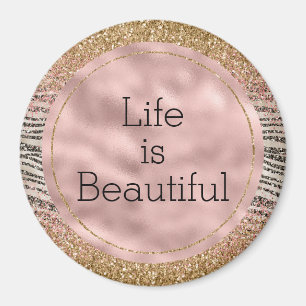 Rosa Black Glitzy Glitter Zebra tryck Magnet