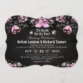 Rosa & Black Gothic Ro & Skeletons Bröllop Inbjudningar