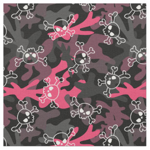 Rosa Black Grått Camo Mönster Döskallar Tyg