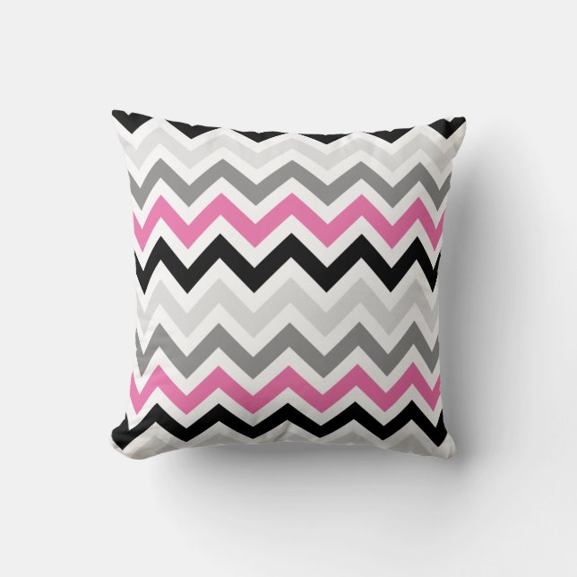 Rosa Black Grått Chevron Zigzag Mönster Kudde (Framsida)