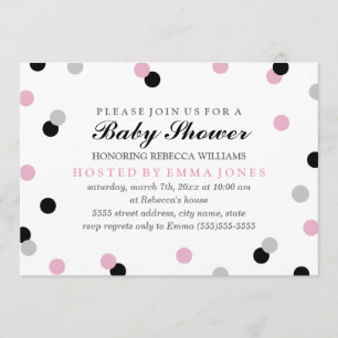 Rosa Black Grått Confetti Baby Shower Inbjudan