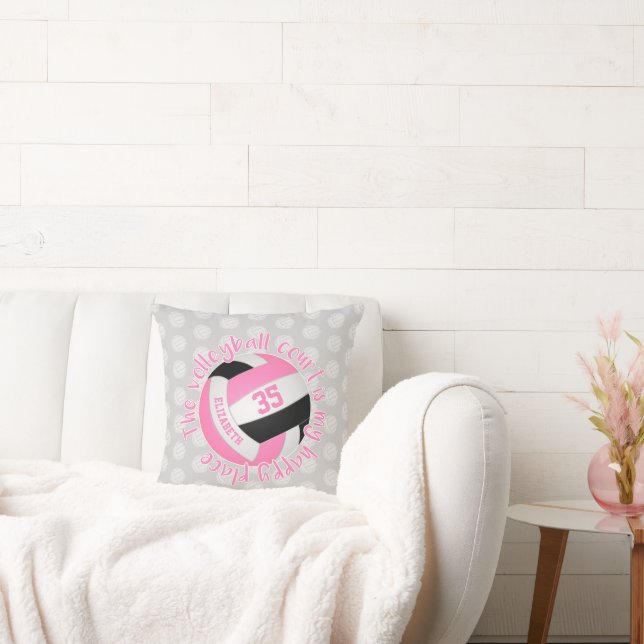 rosa Black grått volleyball Court är min lycklig s Kudde (Soffa)