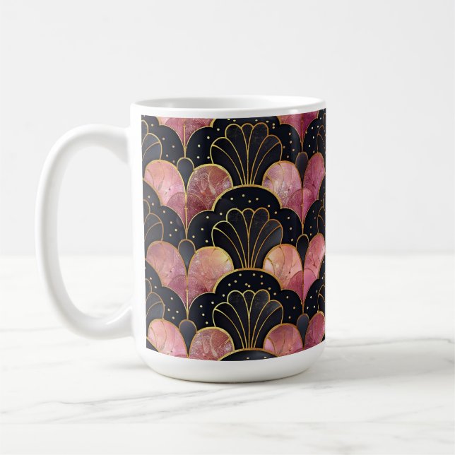 ROSA BLACK GULD ART DECO MÖNSTER KAFFEMUGG (Vänster)