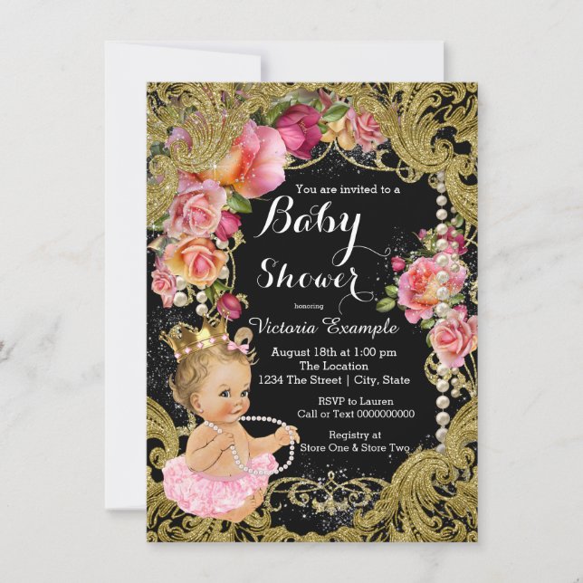Rosa Black Guld Chintz Ro Pearl Baby Shower Inbjudningar (Framsida)