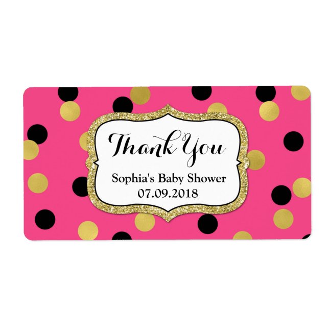 Rosa Black Guld Confetti Baby Shower-etiketter Fraktsedel (Framsidan)