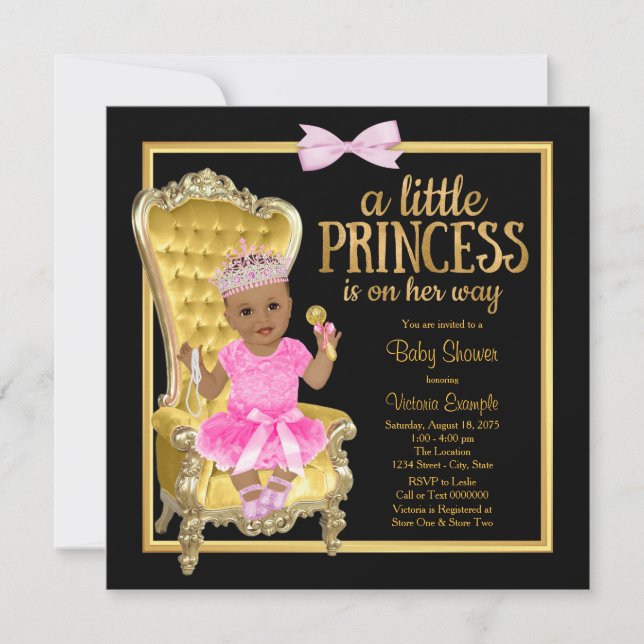 Rosa Black Guld Ethnic Princess Baby Shower Inbjudningar (Framsida)