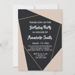 Rosa Black & guld geometric Birthday Inbjudningar