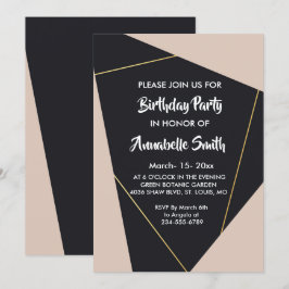 Rosa Black & guld geometric Birthday Inbjudningar