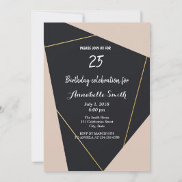 Rosa Black & guld geometric Birthday Inbjudningar