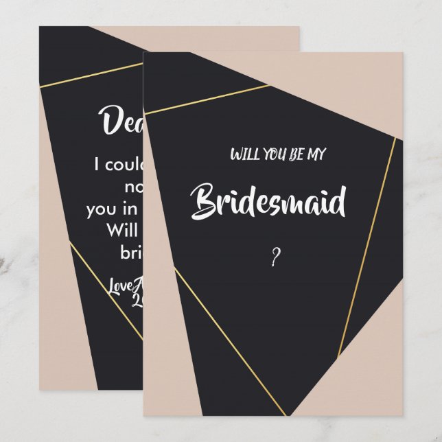 Rosa Black & guld geometric Bridesmaid Inbjudningar (Fram/baksida)