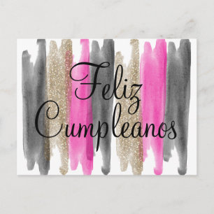 Rosa Black Guld Glitter Feliz Cumpleanos Vykort