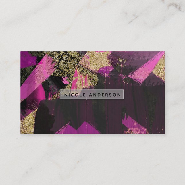 Rosa Black Guld Glitter Modern Push Glam Grunge Visitkort (Framsida)