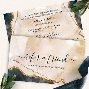 Rosa Black Guld Marble Watercolor Modern Rabattkort