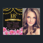 Rosa Black Guld Modern 18:e Födelsedagsfesten Inbjudningar<br><div class="desc">Flickor 18:e födelsedagsfest inbjudan med vackert antal guld och banderoller med söt rosa och guld blommigt bakgrund. Den här eleganten är den 18:e födelsedagsfest inbjudan som du enkelt kan anpassa för evenemanget genom att helt enkelt lägga till din foto- och händelseinformation i det teckensnitt du föredrar i stil. Du kan...</div>