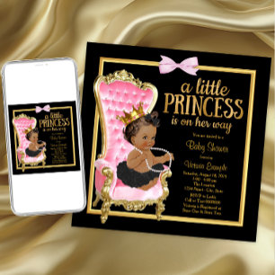 Rosa Black Guld Ordförande Etniska prinsessan Baby Inbjudningar
