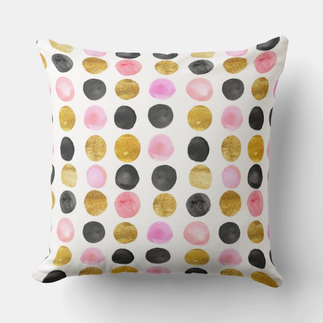 Rosa, Black & Guld Polka Dot Dekorativ kudde (Framsida)