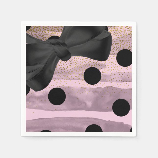 Rosa Black & Guld Polka dots Chic Bow Glam Party Pappersservett (Framsidan)