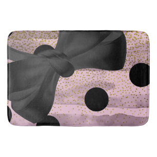 Rosa & Black Guld Polka dots Chic Bow Trendig Glam Badrumsmatta