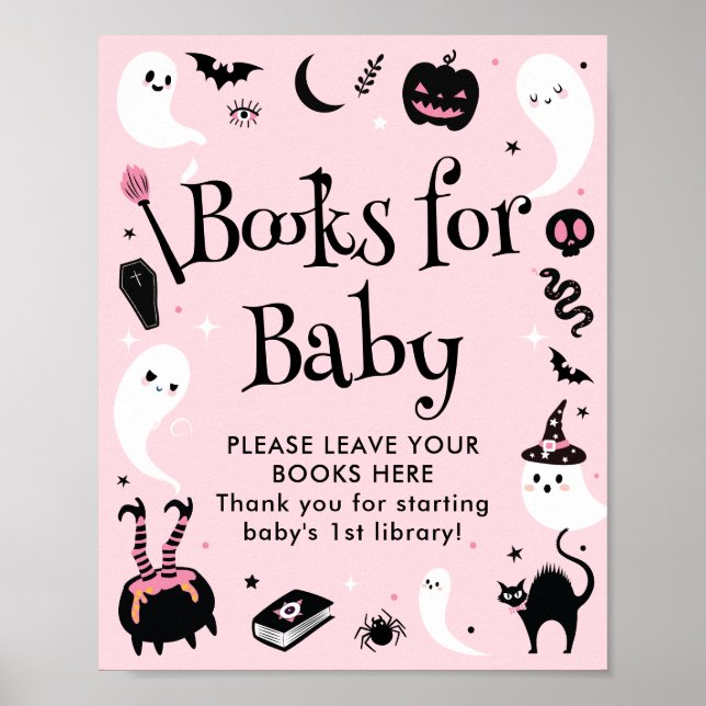 Rosa Black Halloween Baby Shower Bokar för Baby Poster (Framsidan)