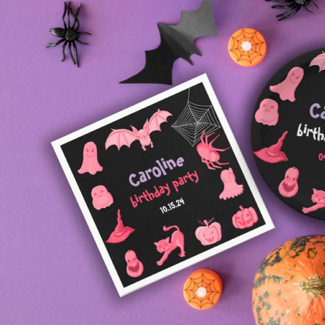Rosa Black Halloween födelsedagsfest Napkin Pappersservett (Pink black Halloween birthday party Napkin
)