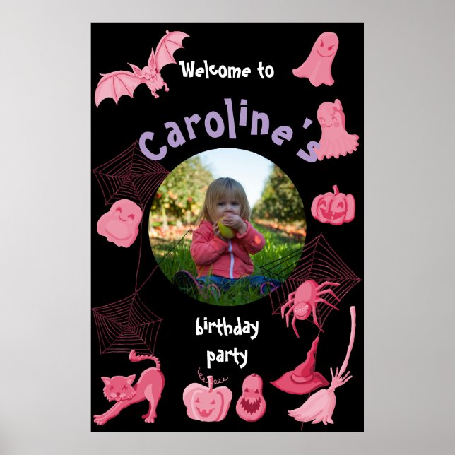 Rosa Black Halloween-Födelsedagsfest - välkomna po Poster (Framsidan)
