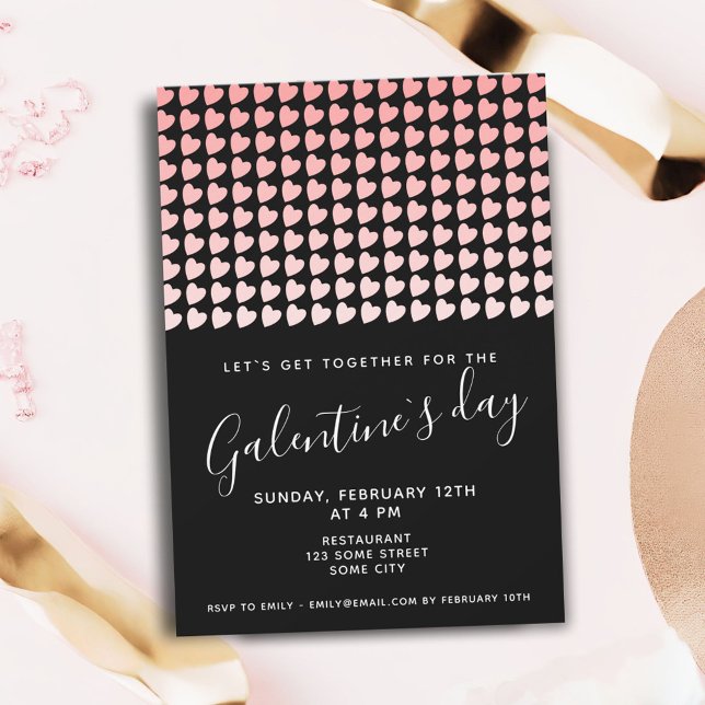 Rosa Black Heart Friends Galentine's Day Inbjudningar (Skapare uppladdad)