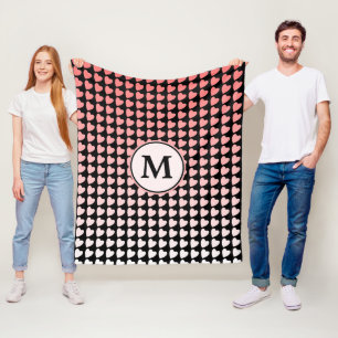 Rosa Black Heart Gradient Mönster Monogram Fleecefilt