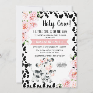 Rosa Black Heliga Cow Blommigt Cow Print Baby Show Inbjudningar