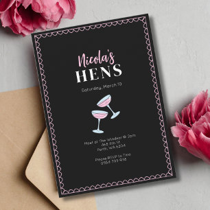 Rosa Black Hens Party Cocktail Glass-inbjudan Inbjudningar