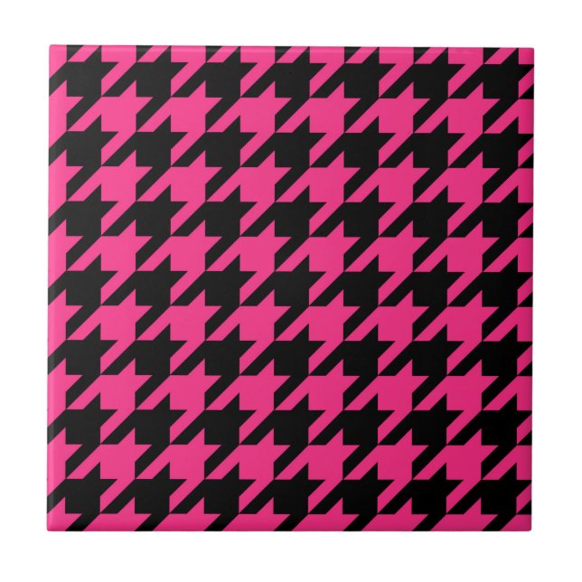 Rosa Black Houndstooth Check Kakelplatta (Framsidan)