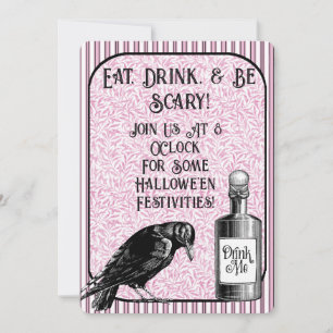 Rosa Black Kråka Raven Halloween Inbjudningar