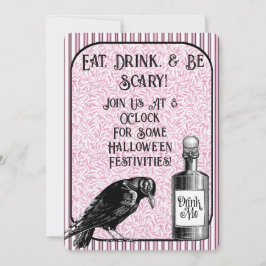 Rosa Black Kråka Raven Halloween Inbjudningar