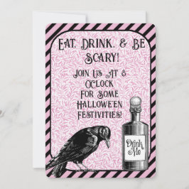 Rosa Black Kråka Raven Halloween Inbjudningar
