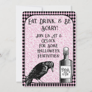 Rosa Black Kråka Raven Halloween Inbjudningar