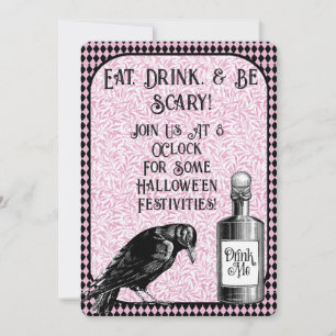 Rosa Black Kråka Raven Halloween Inbjudningar