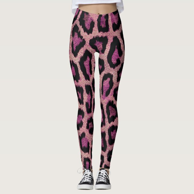 Rosa Black Leopard Animal Print Leggings (Framsida)