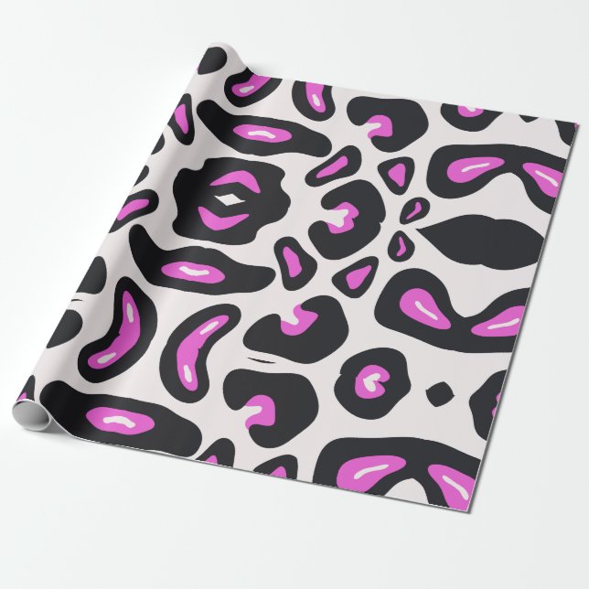 Rosa Black Leopard Animal Print Presentpapper (Utrullad)