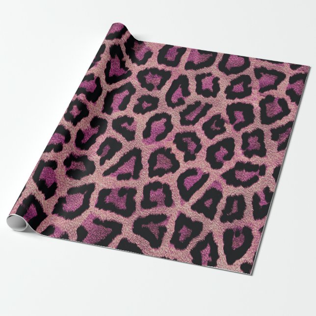 Rosa Black Leopard Animal Print Presentpapper (Utrullad)