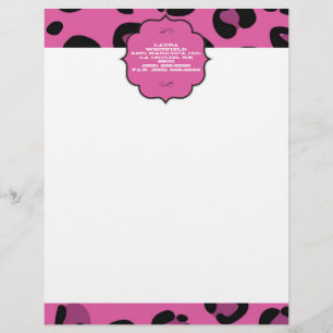 Rosa Black Leopard Cheetah Letterhead Stationery Brevhuvud