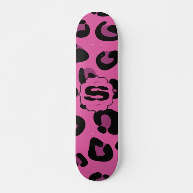 Rosa Black Leopard Cheetah Mini Skateboard (Framsida)