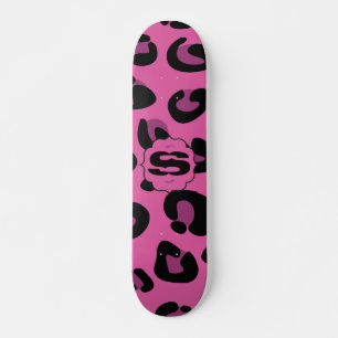 Rosa Black Leopard Cheetah Old school Skateboard
