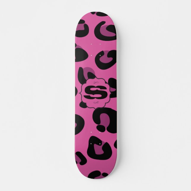 Rosa Black Leopard Cheetah Old school Skateboard (Framsida)